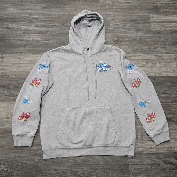 The Smurfs Smurftastic Gray Hooded Sweater Kangaroo Hoodie - Picture 2 of 8